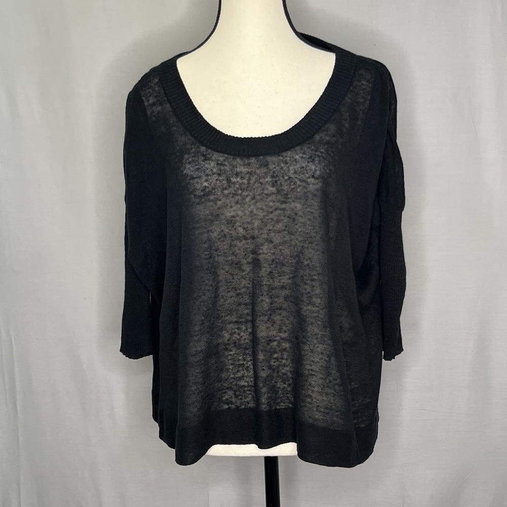 Central Park West Boxy Top Black‎ Linen Scoop Neck  Sz M Lightweight Beach